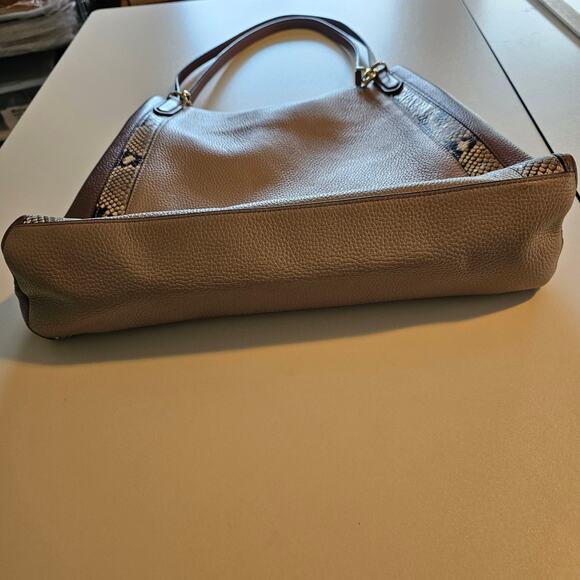 Kate Spade Jackson Leather Satchel Tote Triple Compartment Embossed Snake Trim - Picture 6 of 11